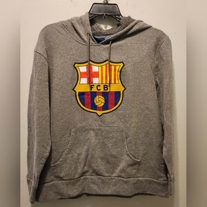 FC Barcelona Pullover Gray Hoodie Mens Sweatshirt Large Soccer Official